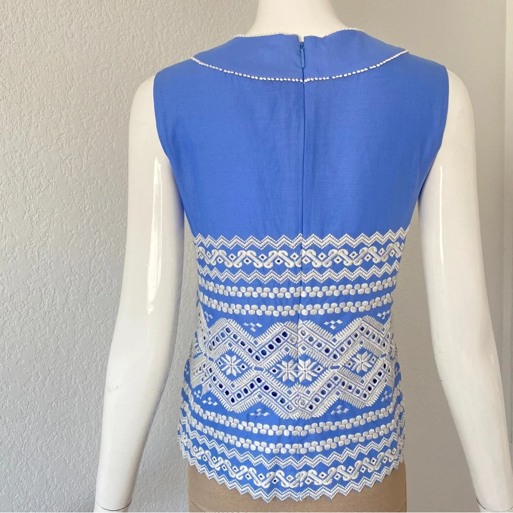 Tory Burch blue white embroidery top